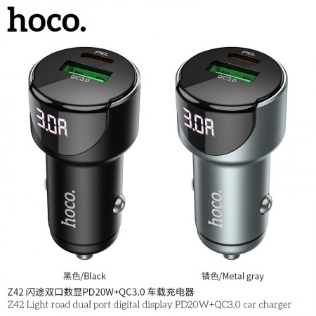 Z42 Light Road Dual Port Digital Display PD20W+QC3.0 Car Charger